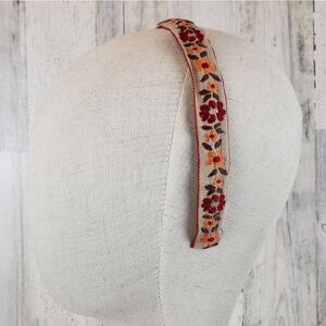 Floral Embroidered Headband - Red and Orange